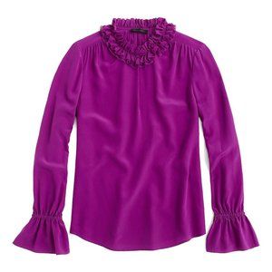 J.crew Plum Ruffle-Neck Silk Top
